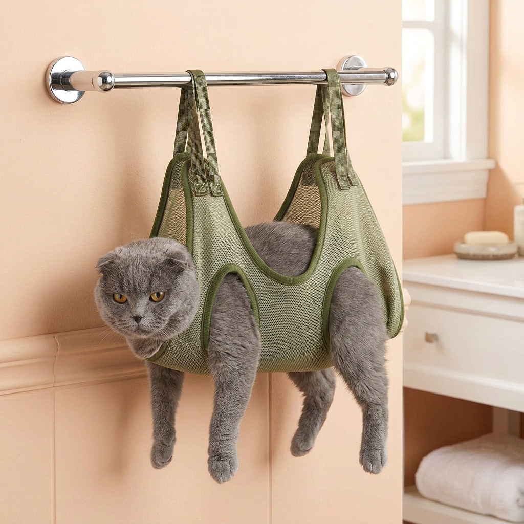 Cat Grooming Restraint Bag with Hammock