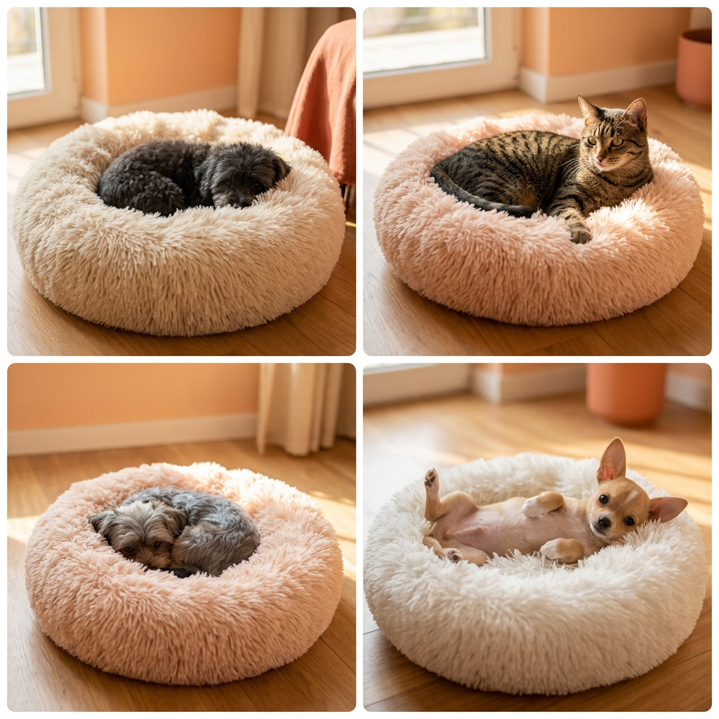 Plush Round Pet Bed – Super Soft Lamb Velvet Bed for Cats & Small Dogs
